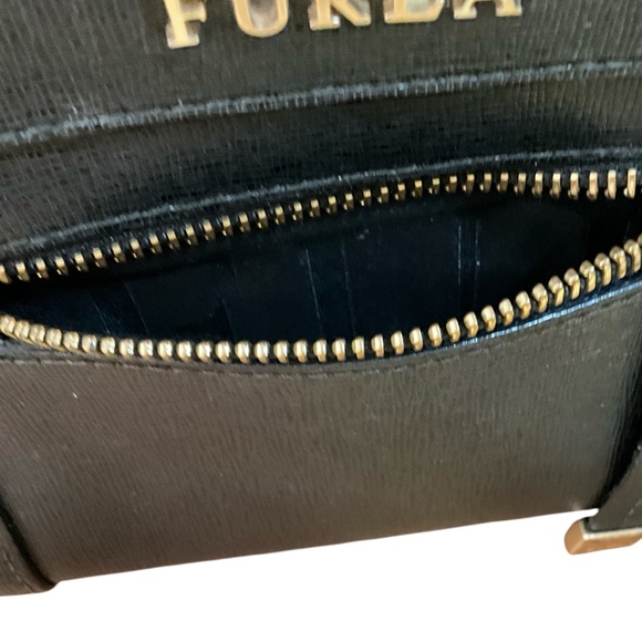 FURLA Mini Ginerva Genuine Saffiano Leather Black Crossbody Bag Chain Strap - Picture 9 of 14